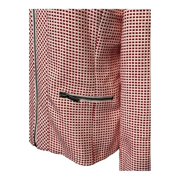 HALOGEN PINK WHITE CHECKED CROPPED ZIP UP BLAZER LINED POCKETS WOMEN SIZE MEDIUM - Image 7
