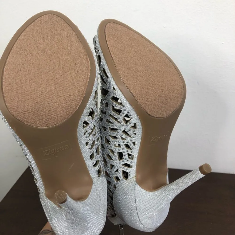 NEW Zigi Soho Drift Caged Peep Toe Ankle Bootie Rhinestone Glitter Heels Size 8 - Image 4