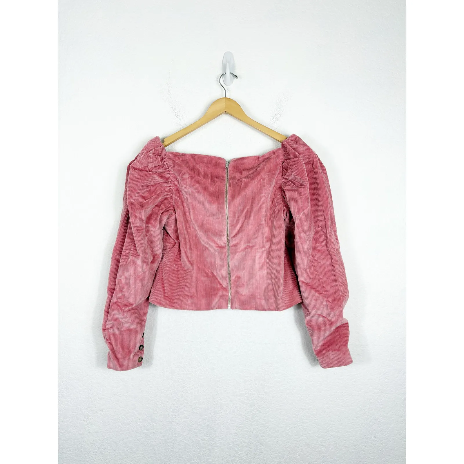 Revolve LPA Pink Corduroy Zip Bustier Top Large Puff Sleeve Barbie Cottagecore - Image 13
