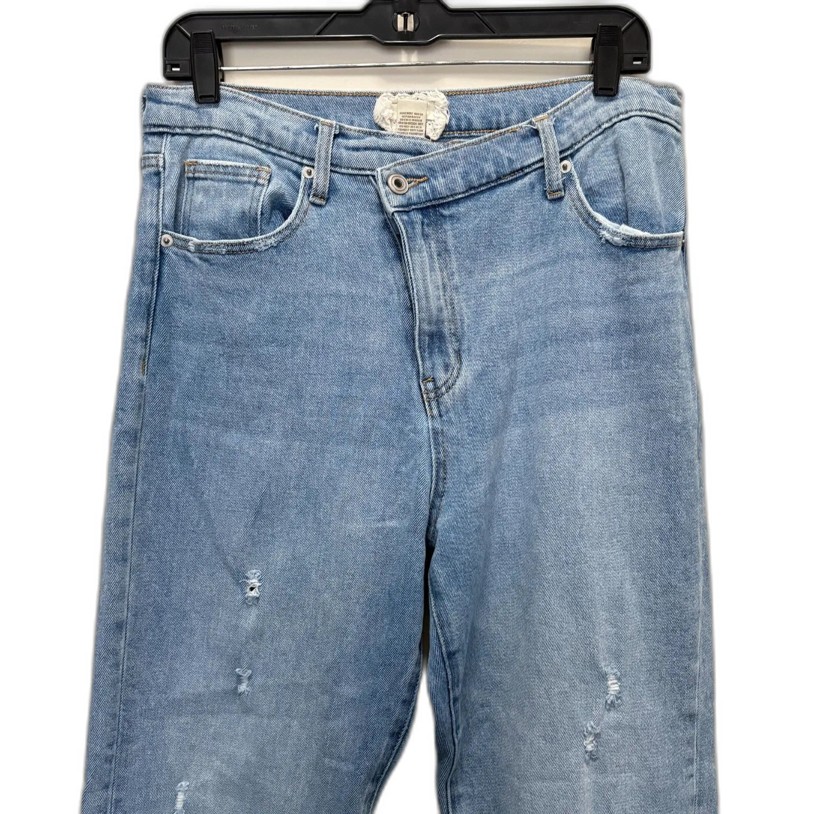 Altar'd‎ State Straight Leg Jeans Light Wash Asymmetric Crossover Waist Size 30 - Image 2