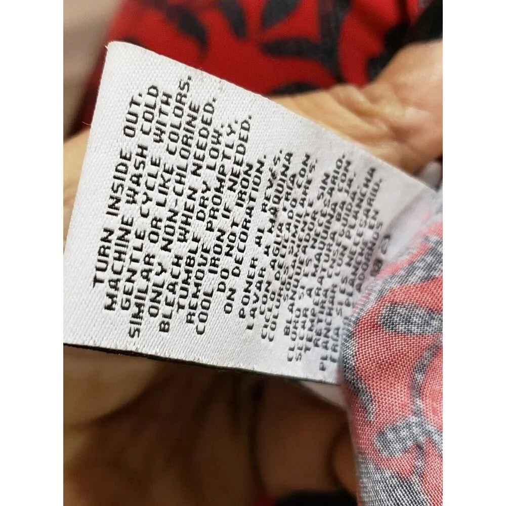 Jaclyn Smith Women's Red Floral Knot Hem V Neck Long Sleeve Top Blouse Large - Image 9