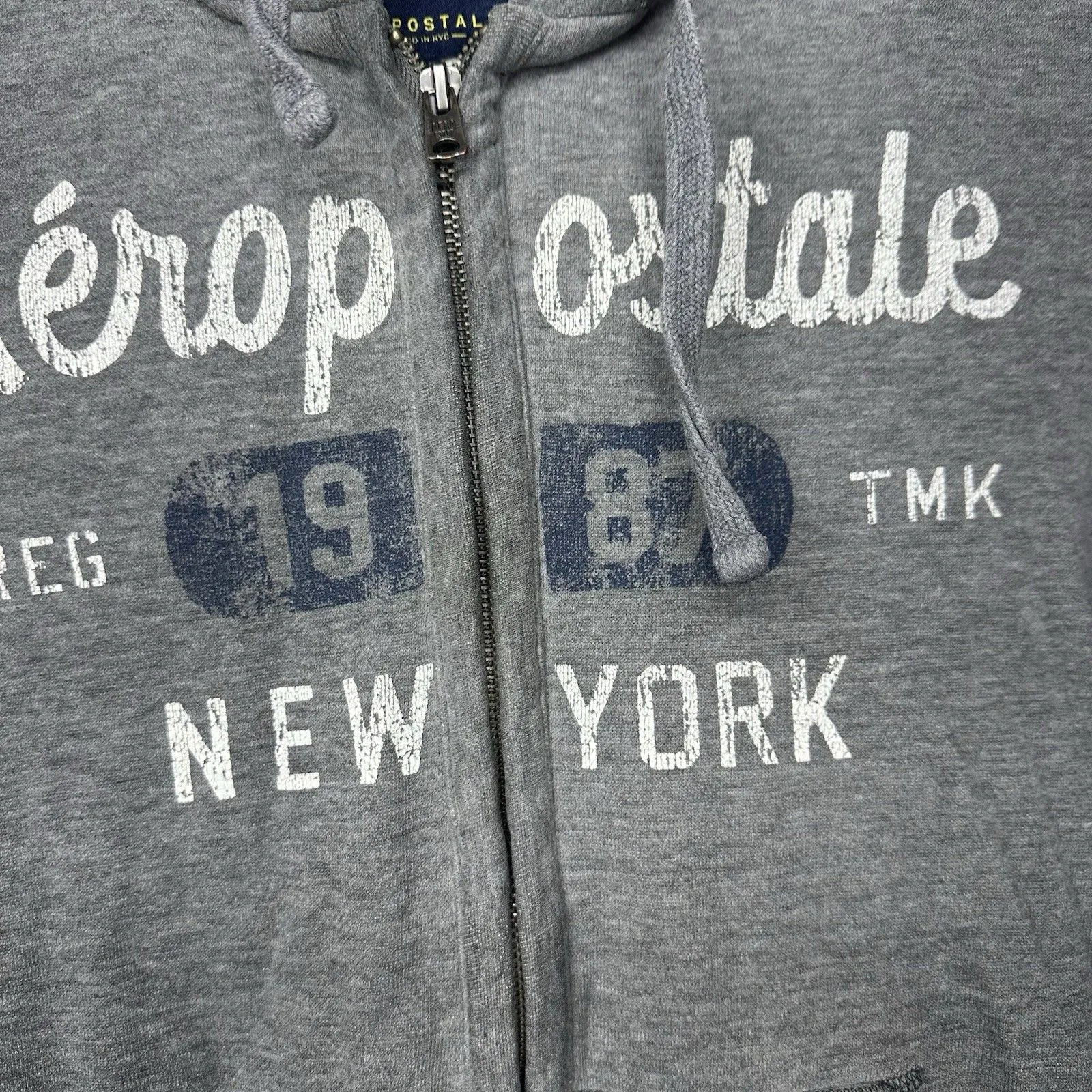Aéropostale Women's Hoodie Sweatshirt Sz S Light Gray Full Zip Logo NY 1987 - Image 6