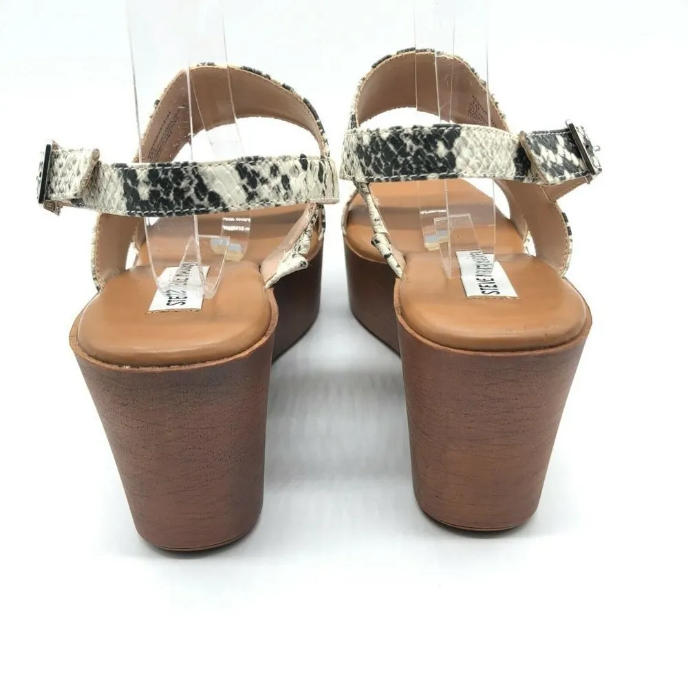 Steve Madden Kenya Sandals Platform Wedge Faux Leather Snake Beige 10 - Image 3