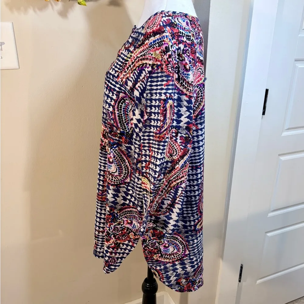 FIG AND FLOWER Paisley Print 3/4 Sleeve Lightweight Tunic w/Pocket Womens 2X Blue - Image 6