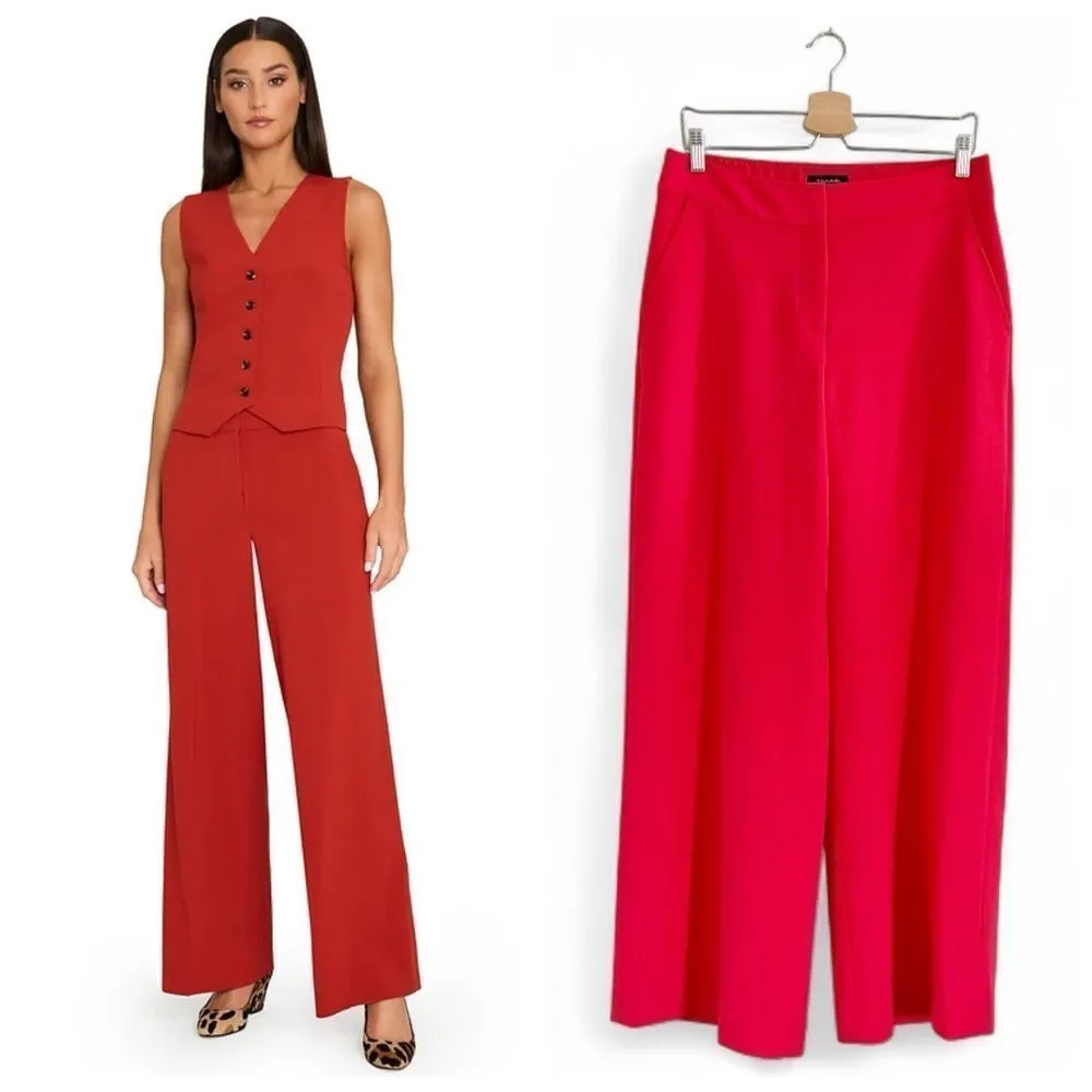 Tahari ASL Women's Wide-Leg Crepe Pants in Red Size 8 - Image 2