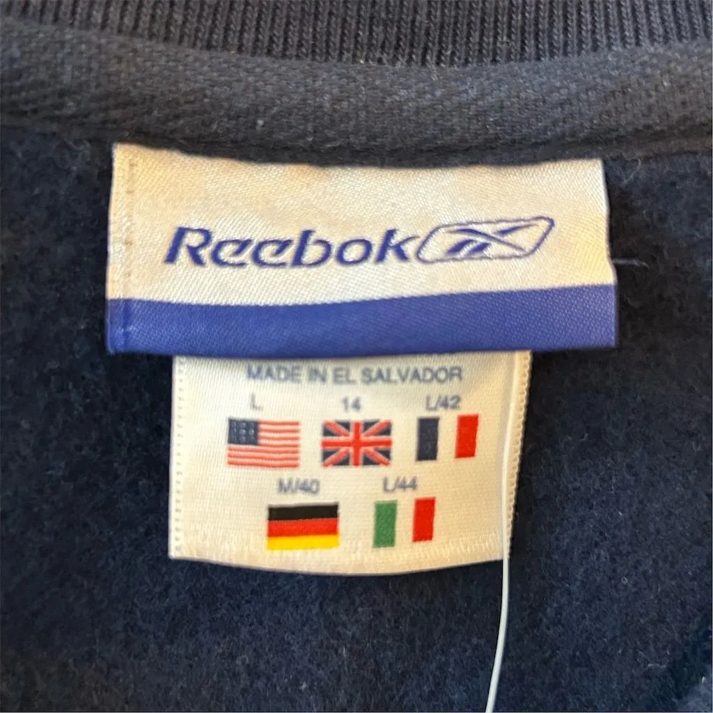 Vintage Reebok Women's Blue V-Neck Pullover Sweatshirt Size L - Image 6