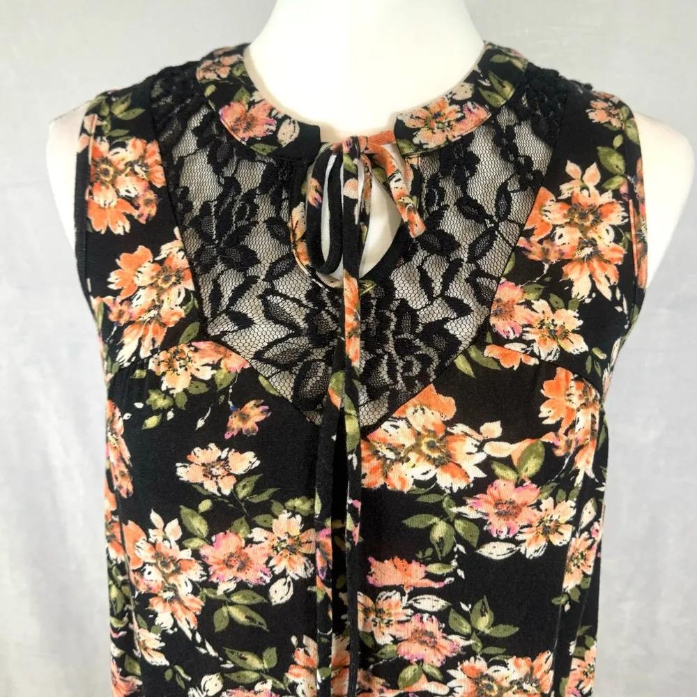 black and orange floral and lace detail dress size large - Image 2