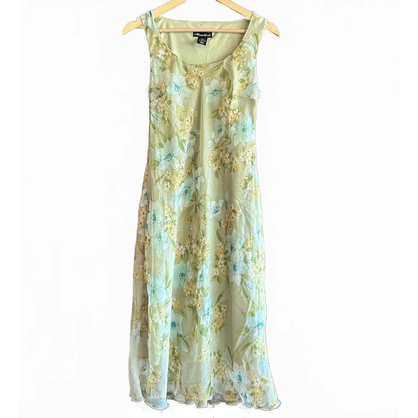 Meghan Mathews Sleeveless Chiffon Dress & Cardigan Sz 4 Light Green Floral - Image 2