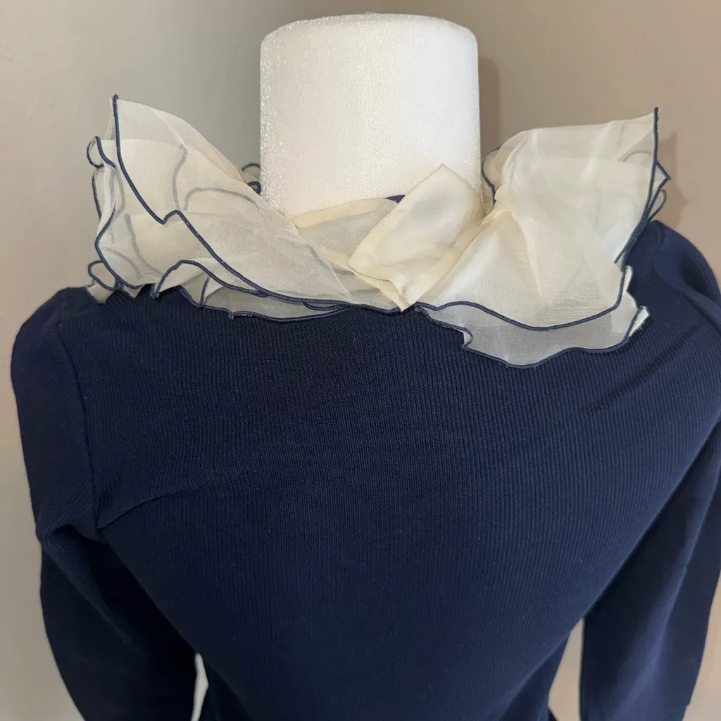 Ralph Lauren Purple Label Navy Sweater with Ruffle Detail Detachable Silk - Image 6