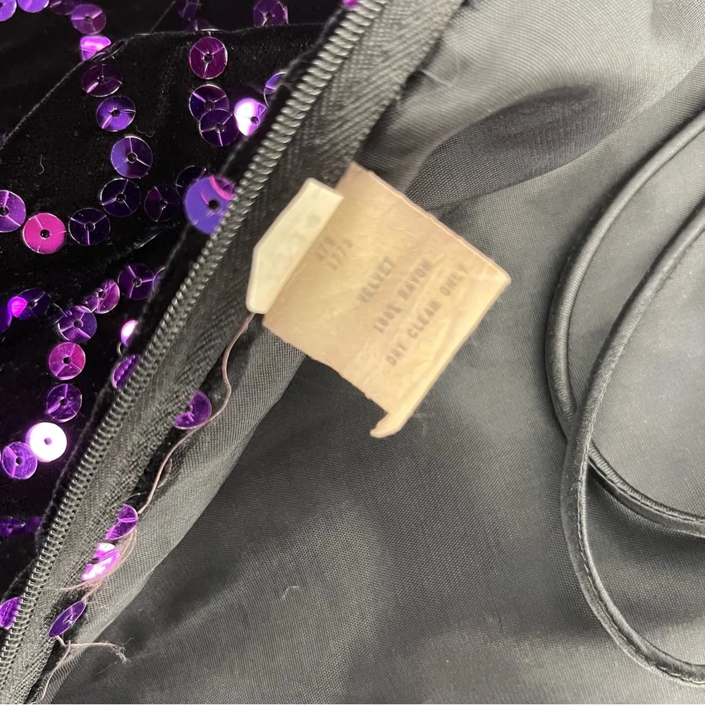 Vintage 90s Black Velvet Purple Sequin Mini Cocktail Dress Size Medium - Image 7