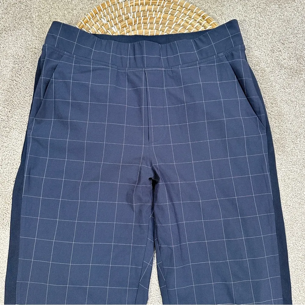 Athleta Women’s Brooklyn Textured Ankle Pants Pull On Travel Navy Windowpane 6 - Image 5