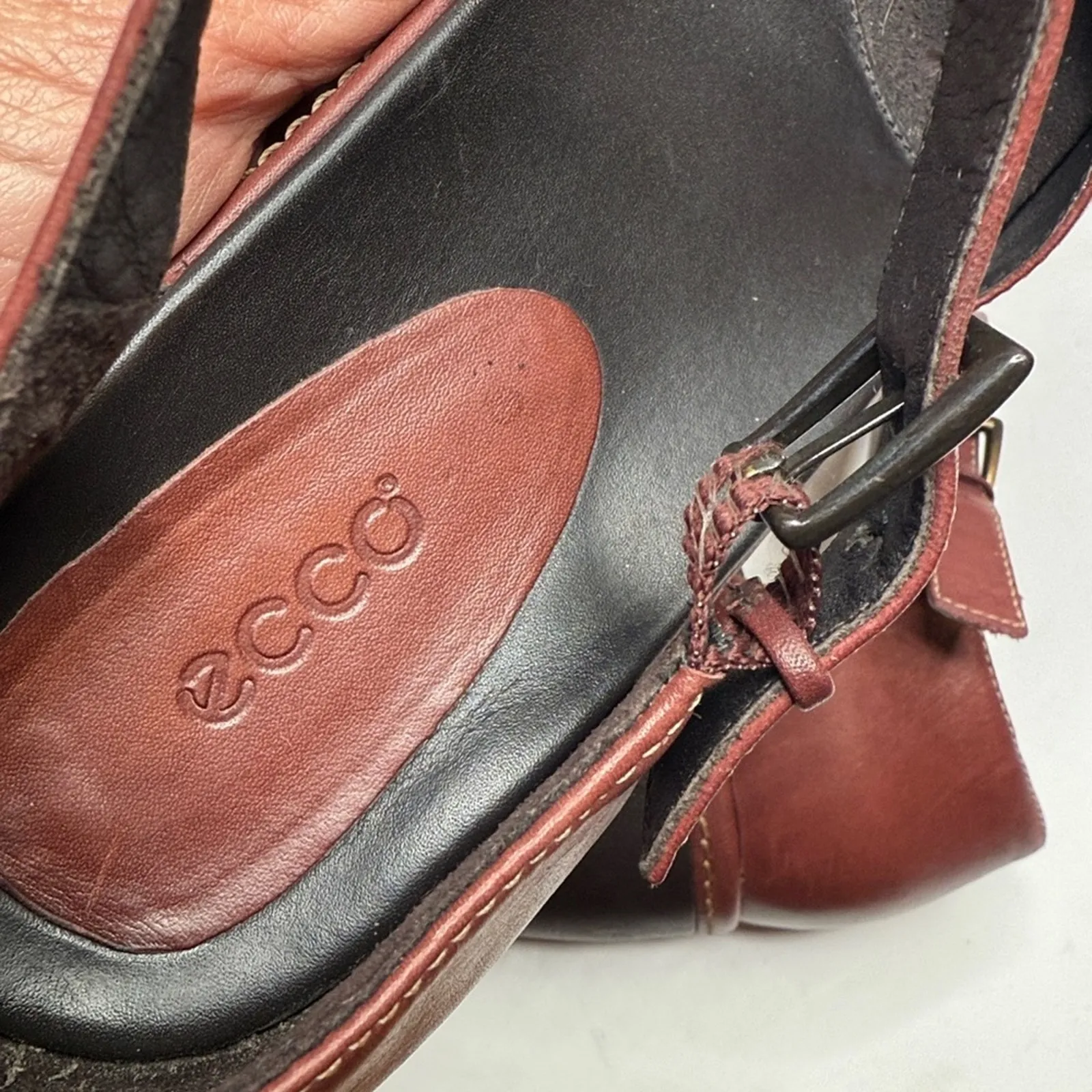 Ecco Ankle Strap Sculpted Mary Jane in Burgundy Red Leather Shoe S-383 Sz 40 EU - Image 7