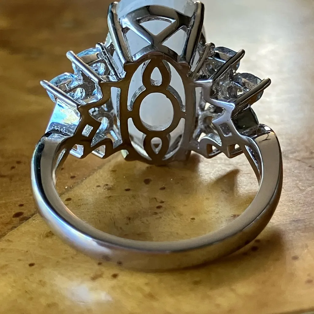 Natural Rainbow Moonstone London Blue Topaz Sterling Silver Ring Size 6.75 - Image 5