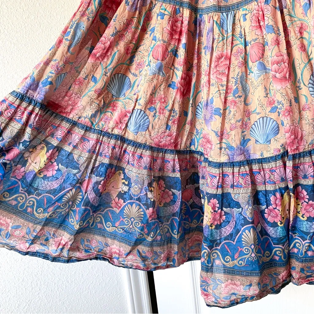 Spell Seashell Maxi Skirt Opal Cotton Floral Mermaid Print Small EUC Blue - Image 3