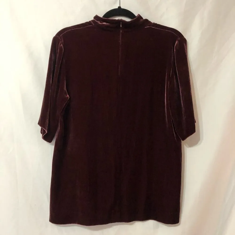 Theory Burgundy Velvet Cutout Neckline Blouse Womens S Preppy Dark Academia Top - Image 10