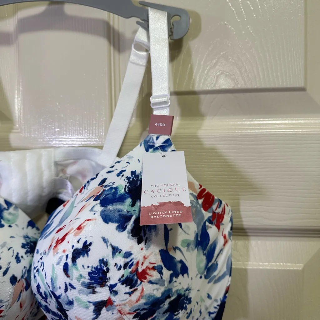 Cacique Lightly Lined Balconette Bra 44DD Blue Floral Underwire NWT Racerback - Image 2