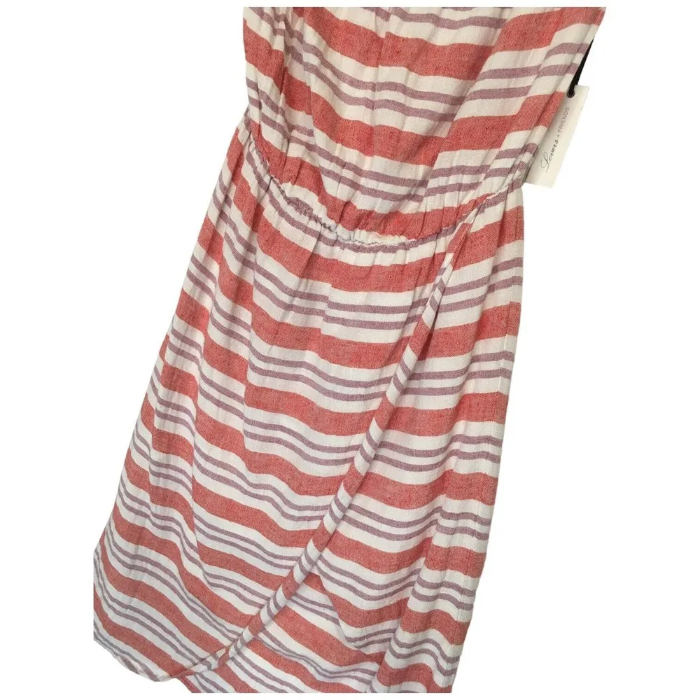 New Lovers And Friends Womens XS Mira Linen Off Shoulder Midi Striped Dress Pink - Image 3