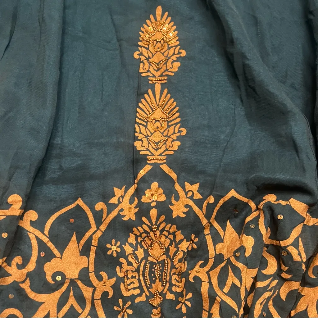 Soft Surroundings Vintage Beaded Sequin Embellished‎ Maxi Skirt Teal Gold Medium - Image 11