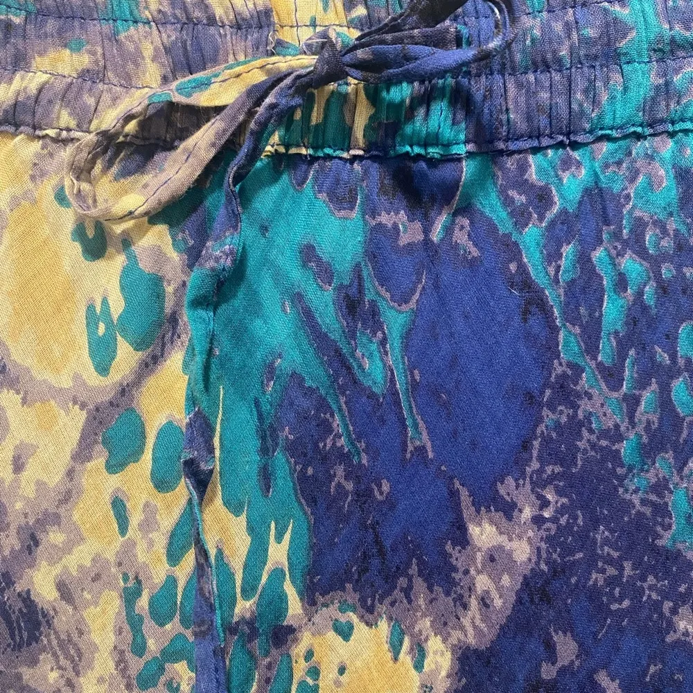 Vintage Boho 90s Silver Stream Blue & Purple Watercolor Print Maxi Skirt - Image 4