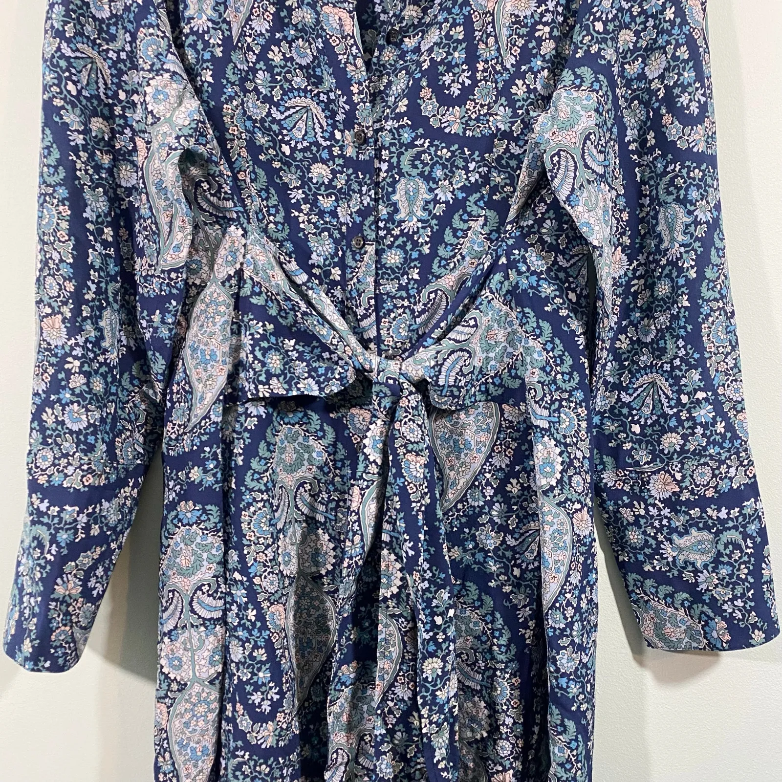J.Crew Women Blue Paisley Tie-Front 100% Silk Shirt Dress Size 8 NWT #BB642 - Image 3