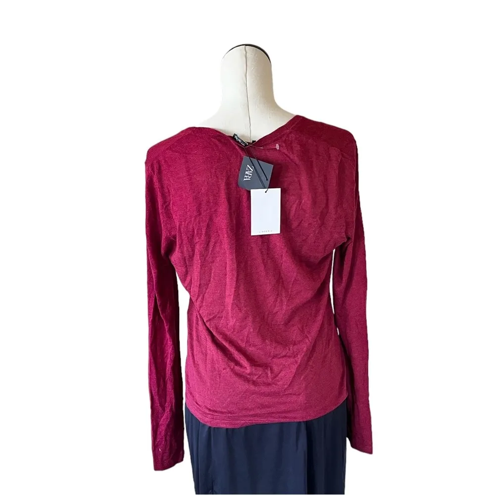 NWT ZARA MAROON V NECKLINE BUTTON FRONT LIGHTWEIGHT Top XL - Image 2