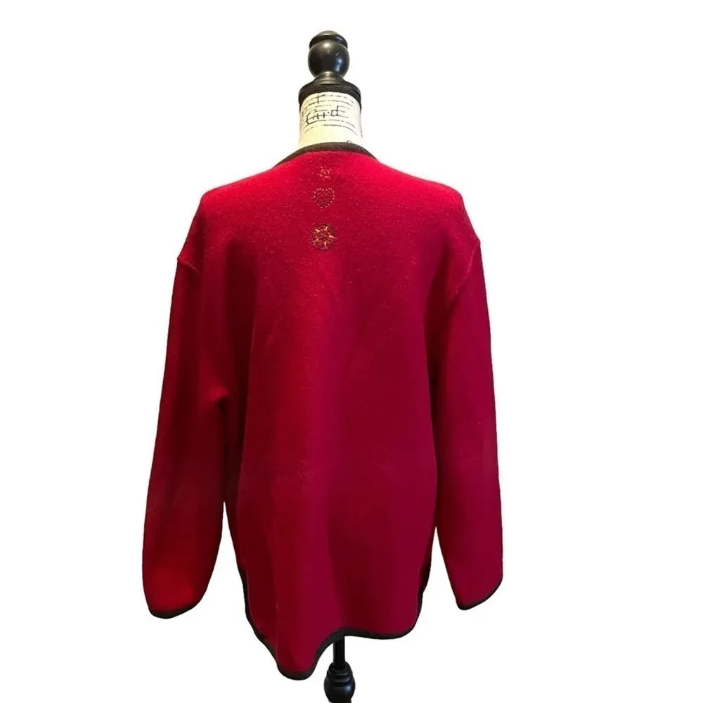 GEIGER of Austria Wool Sweater Jacket Cardigan Ruby Red Size Large Hearts Stars - Image 4