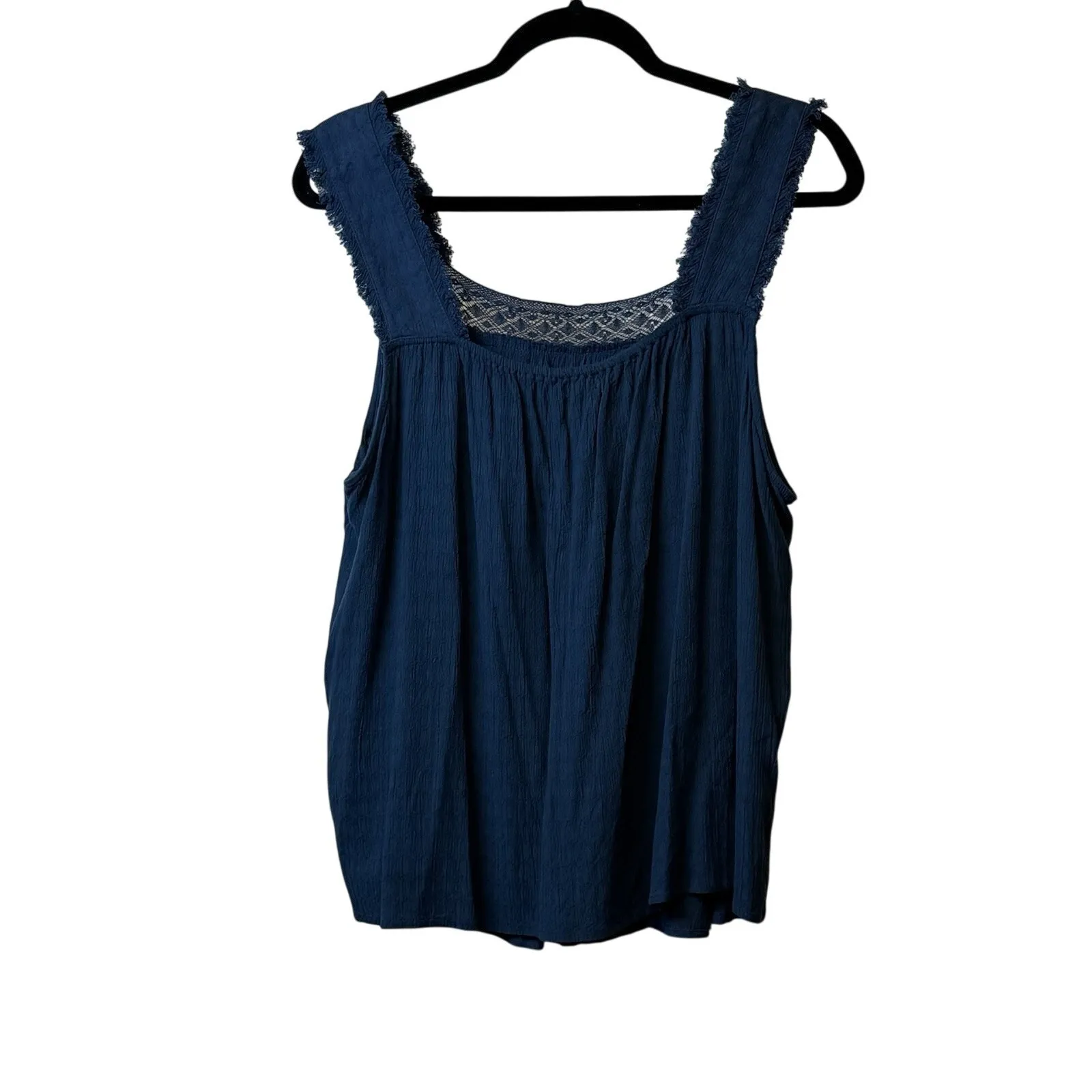 Maurice's Lace Trim Square NeckTank Top Blouse Plus Size 1X Blue Trendy Straps # - Image 3