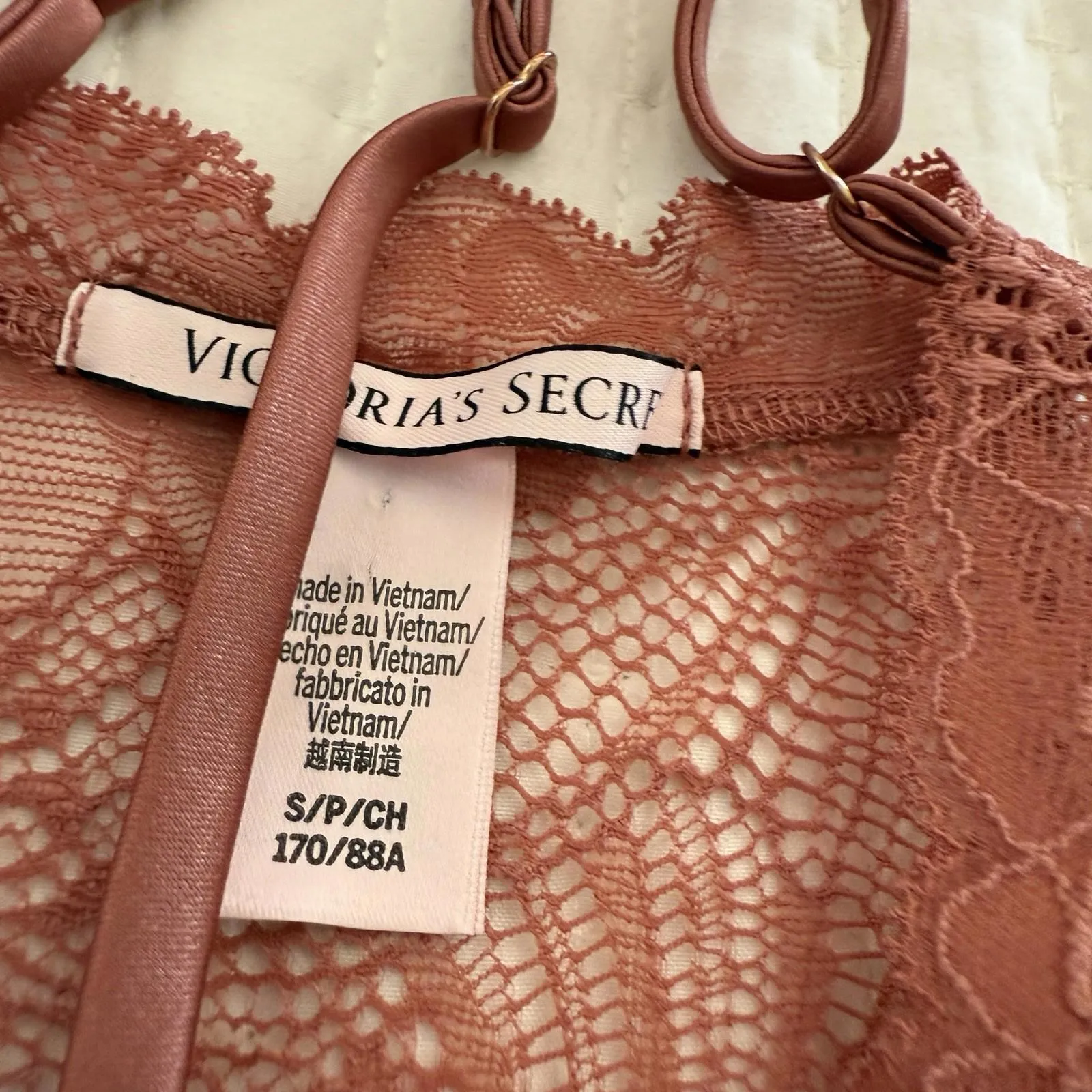 Victoria’s Secret Dusty Rose Nightie Sz S Small See Through Lace Slip Lingerie - Image 8