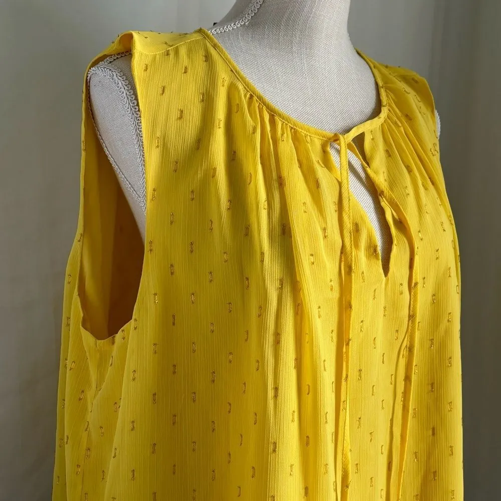 INC Metallic Clip Dot Sleeveless Tie Neck Yellow Sleeveless Top Women's Size XL - Image 5