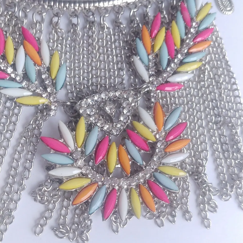 Trendy Statement Boho Ethnic Bib Necklace Set Silver - Image 5