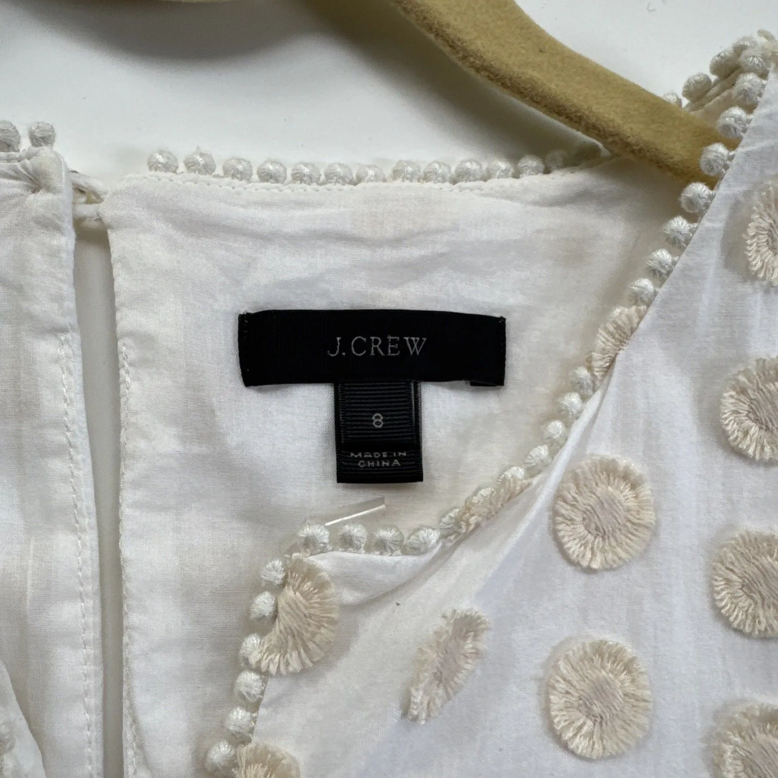 J.Crew Bell Sleeve Dress With Fringe Dot Marine Salt Ivory Size 8 Lined Preppy - Image 6