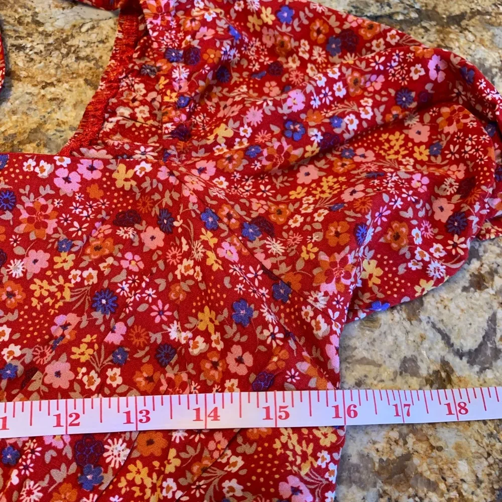 Altar'd State Dress Red Floral Boho Hippie Cottage Fairy Whimsical Tie Back L - Image 6