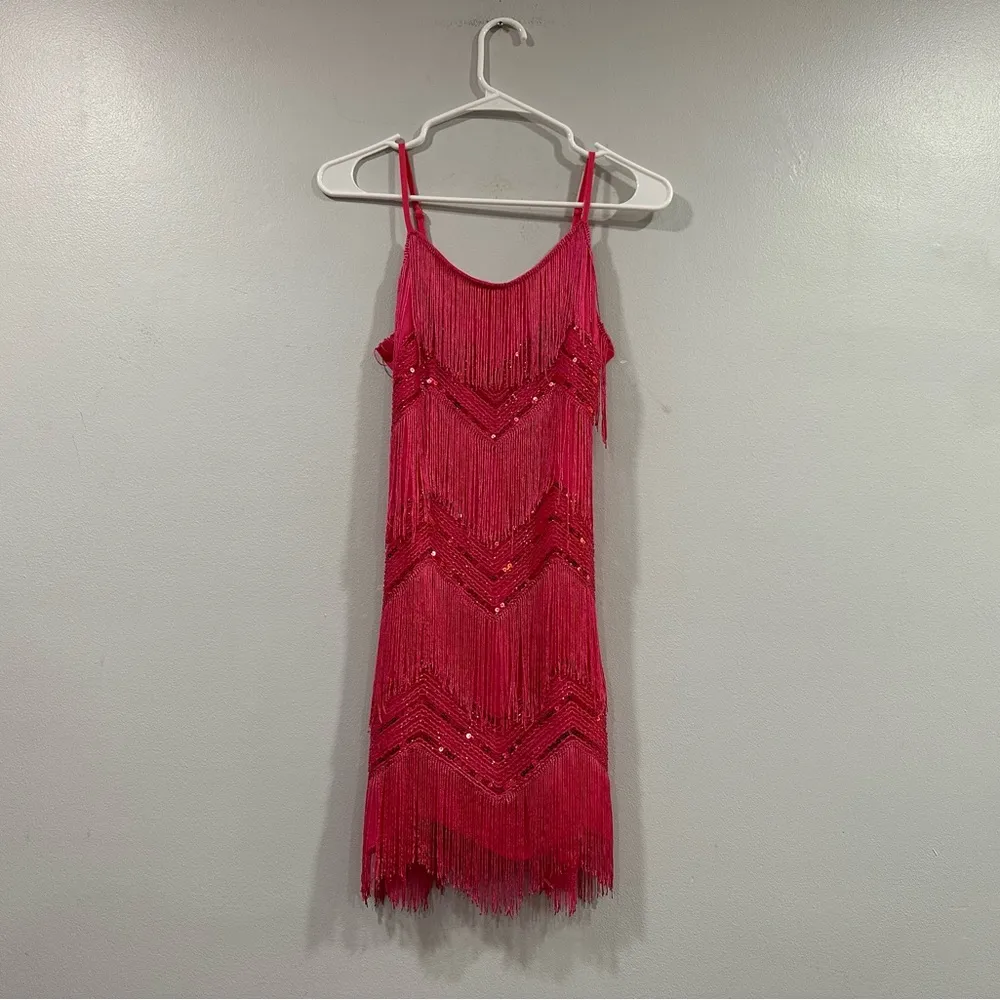 Lulus Shake It Off Fringe Mini Dress Pink Small S - Image 2