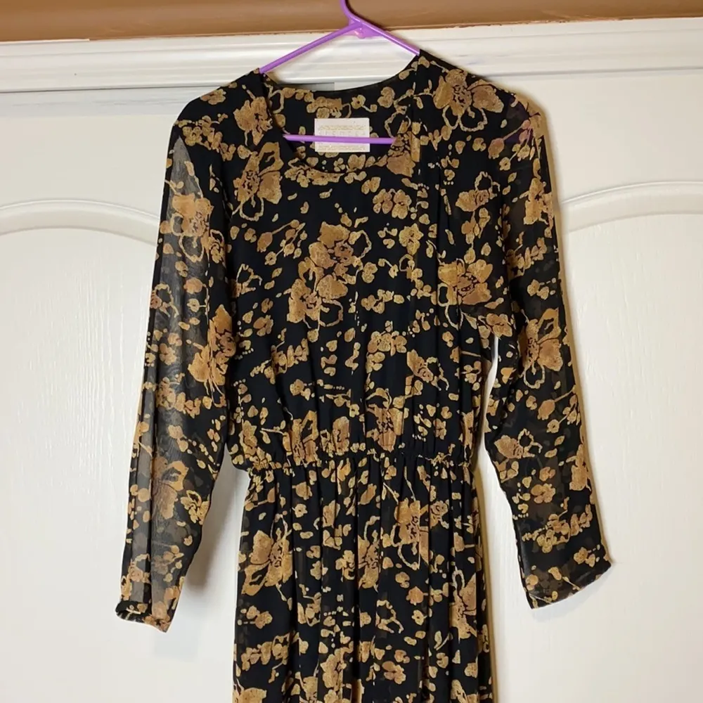VINTAGE SPENCER ALEXIS LONG SLEEVE FLORAL DRESS holiday special occasion Black Size M - Image 2
