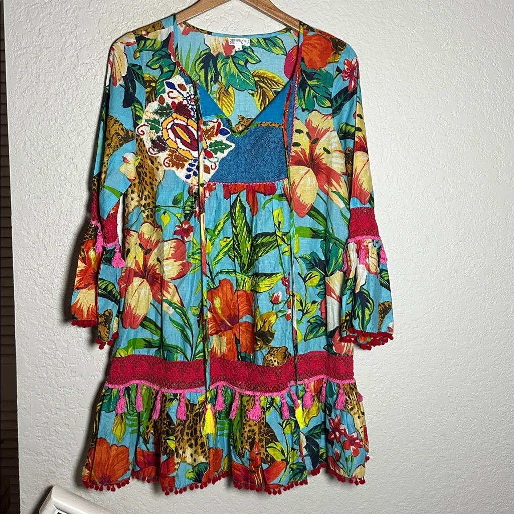 Debbie Katz Cover Up Rio Dress Colorful Vacation Cruise Resortwear Tropical Blue - Image 3