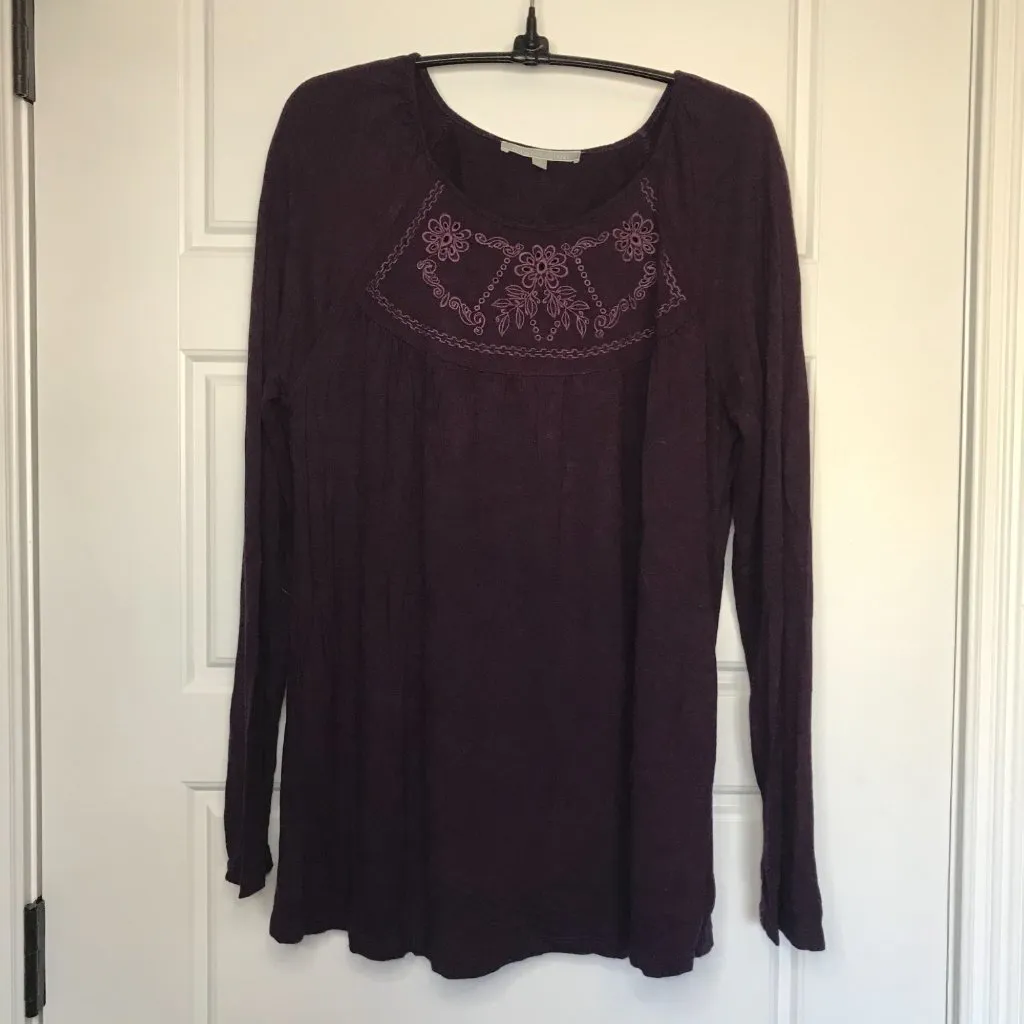 Daniel Rainn Rayon Blouse Long Sleeve Women's Medium Embroidered Detail Purple - Image 2