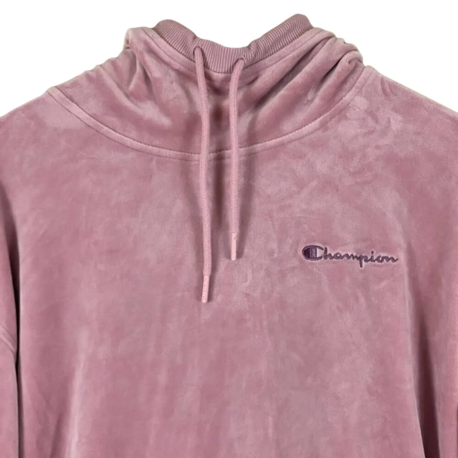 Champion Velvet Hoodie Womens M Pink Pullover Funnel Neck Soft Casual Loungewear - Image 2