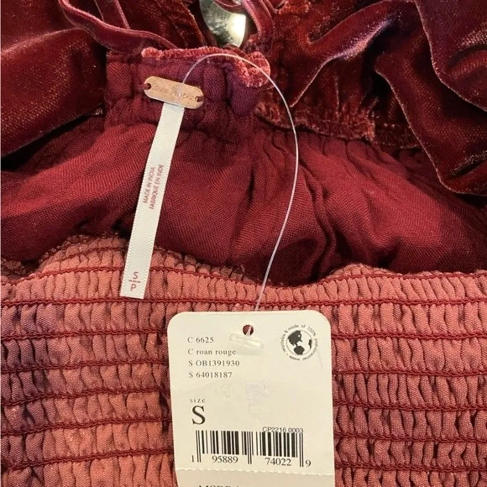 Free People Daphne Velvet Mini Dress Roan Rouge Rust Size Small NWT Babydoll - Image 11