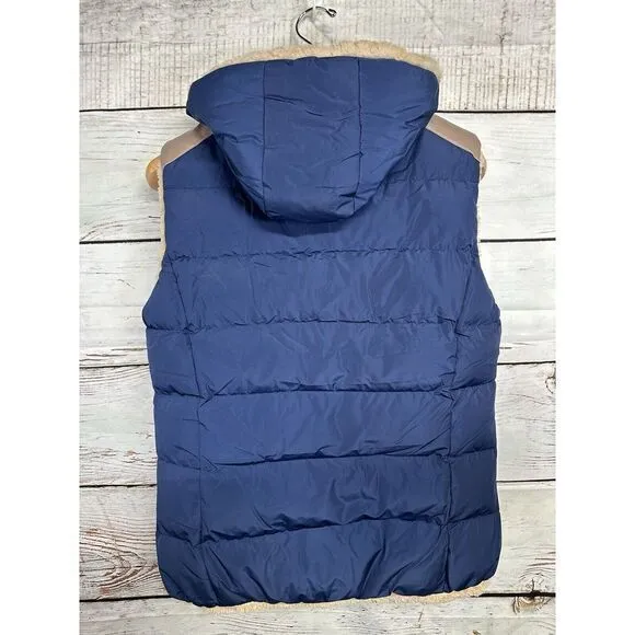 Zshow Womans Quilited Puffer Vest Hood Navy Blue Warm Fur Lined Size Medium‎ New - Image 5