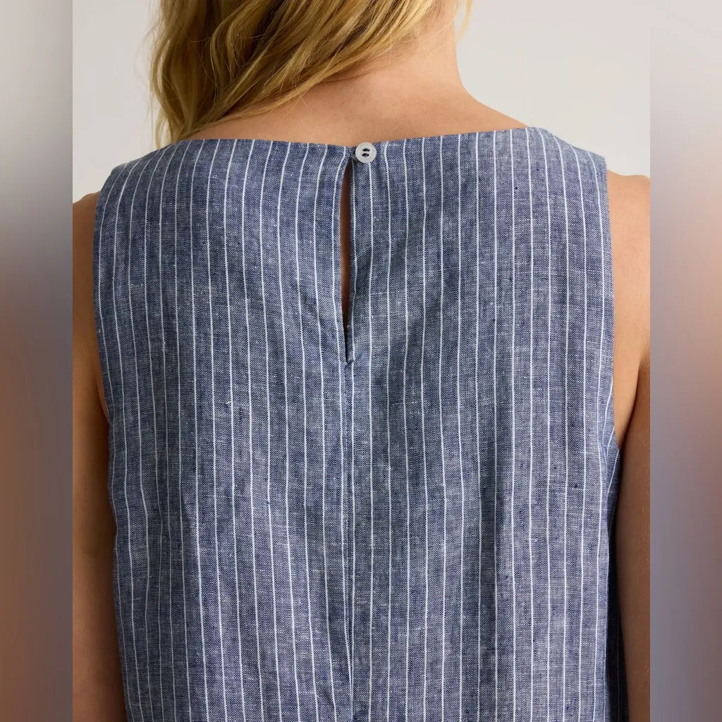 NWT Quince women's 100% european linen tank mini Dress Sleeveless Blue Stripe L Size L - Image 3