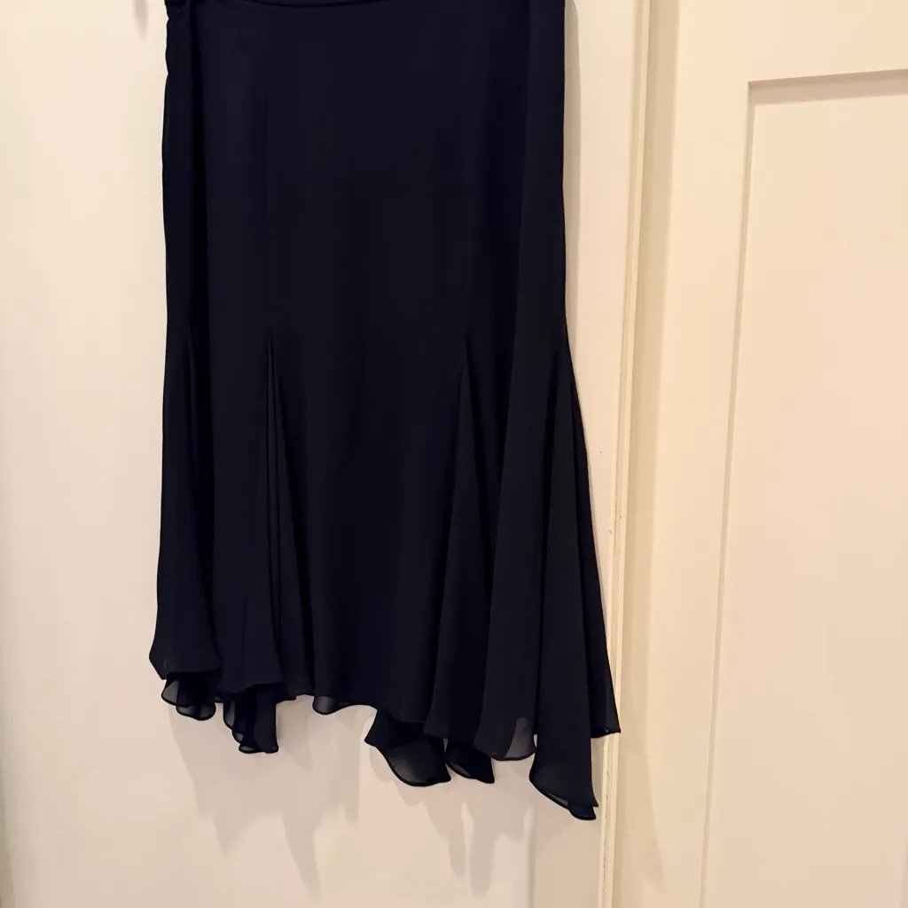 CHAPS  Black Women's Flowy Ruffle Bottom Plus Size 16 Elegant Black Midi Skirt - Image 4