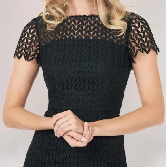 Kay Unger Tatum Floral Lace Midi Dress Black Classic Sophisticated NWT Size 4 - Image 5