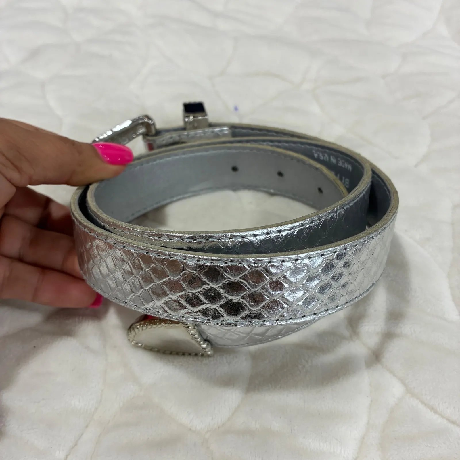 VTG Accessories by Pearl‎ Silver Snakeskin Genuine Leather Casual Belt Large - Image 3