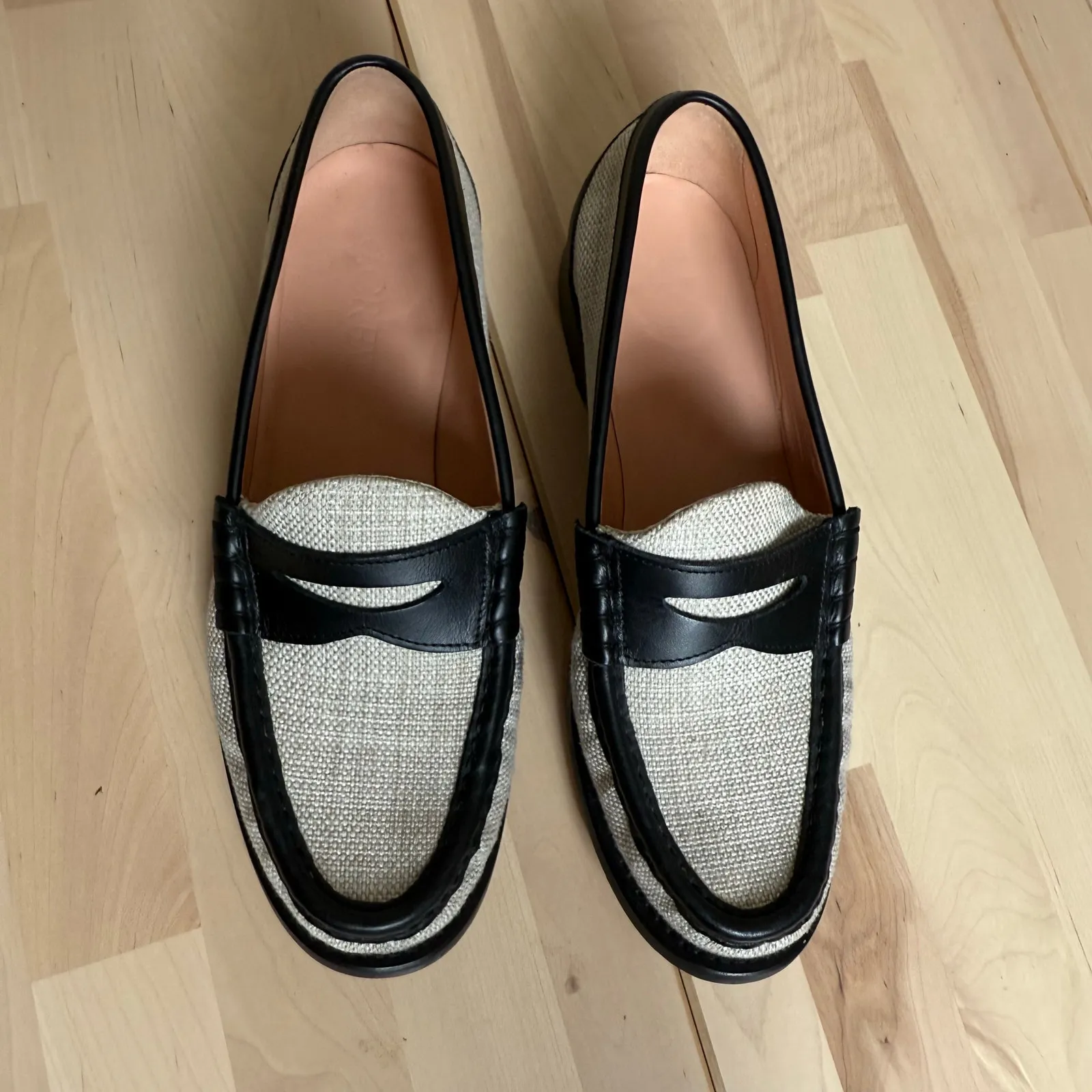J.Crew Black Cream Winona Penny Loafer In Italian Linen & Leather Slip On Preppy Size 9 - Image 5