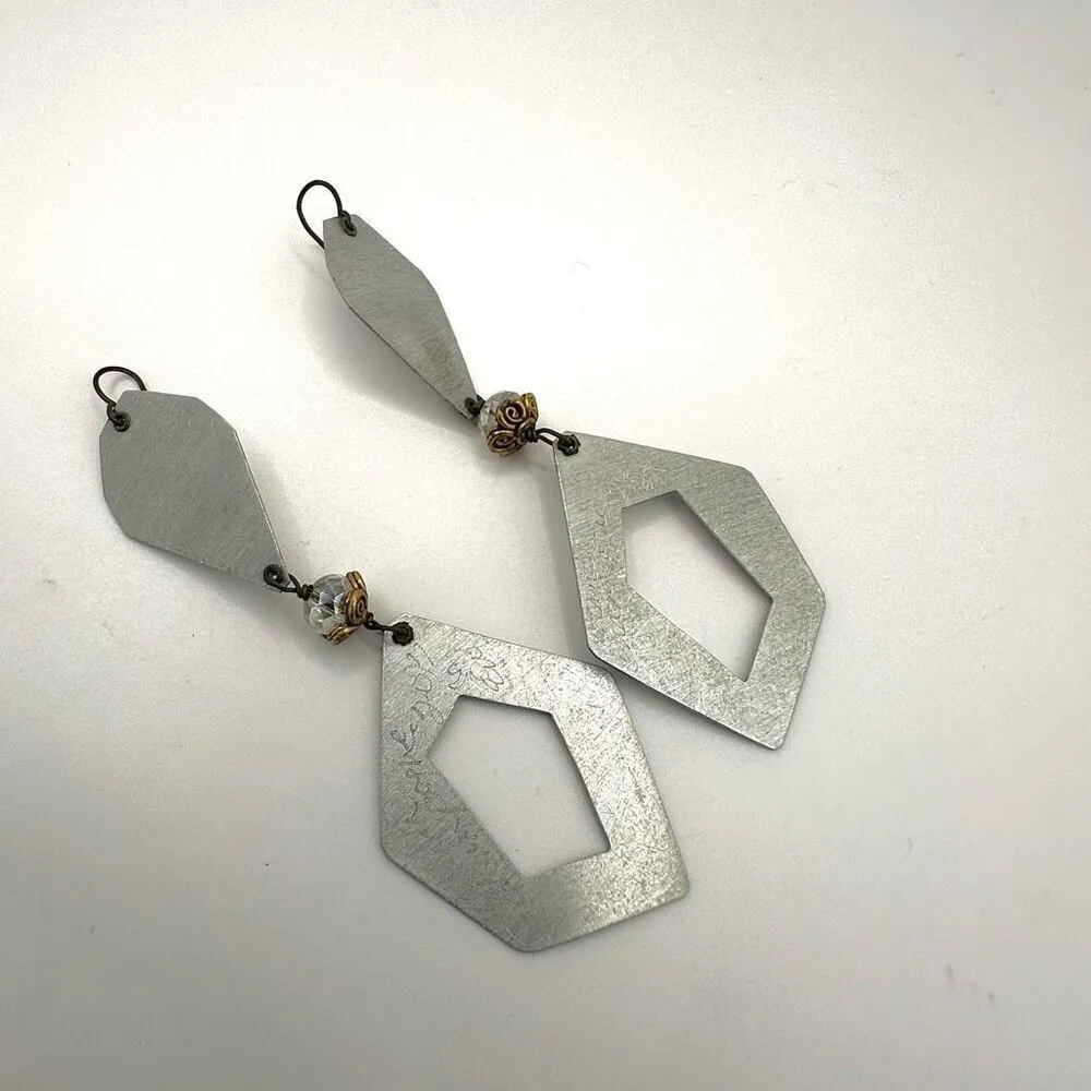 Chandra Champagne silver tone geometric statement earrings - Image 5