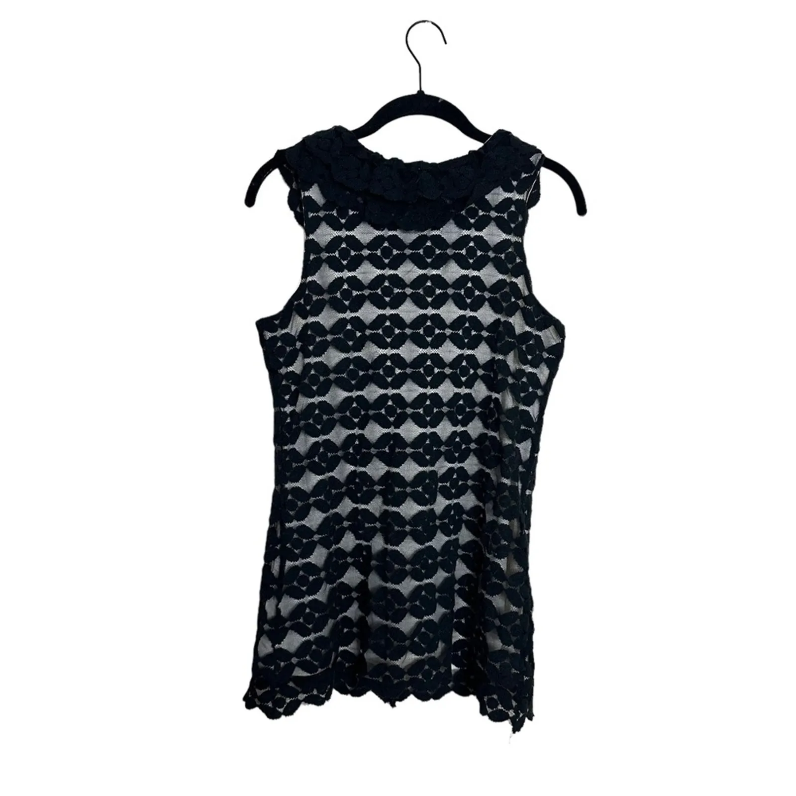 Cynthia Rowley Blouse Ruffle Neckline Black Lace Sleeveless Cotton size Small - Image 8