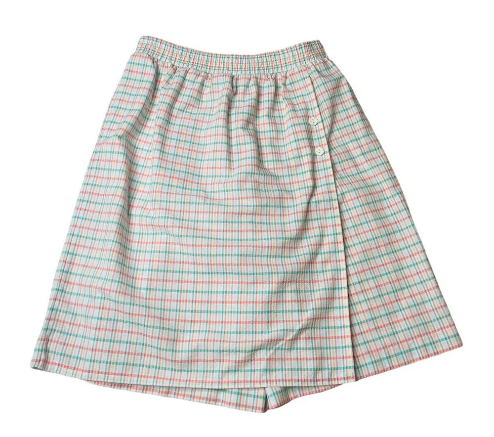 Vintage Womens Cape Cod Sportswear White Plaid Wrap Skort/Skirt & Shirt Set Sz S - Image 5