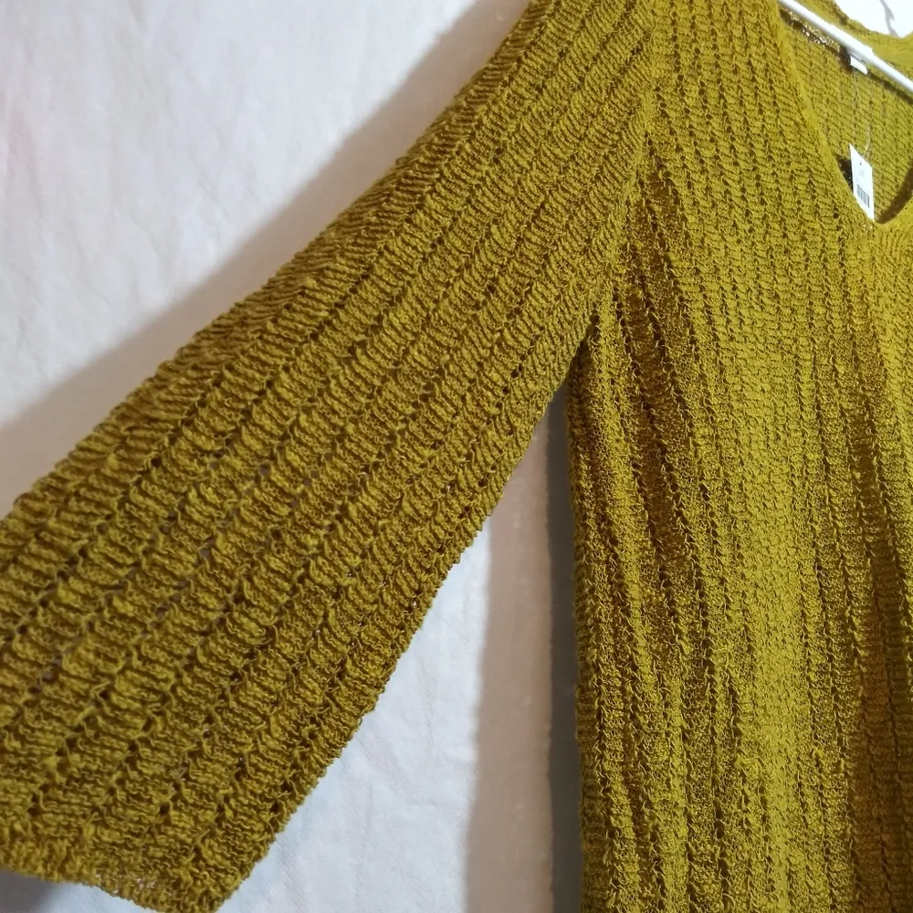 J. Jill Gilded Coin Cotton Blend Open Stitch Knit 3/4 Sleeve Sweater Petite S LP Yellow Size undefined - Image 4