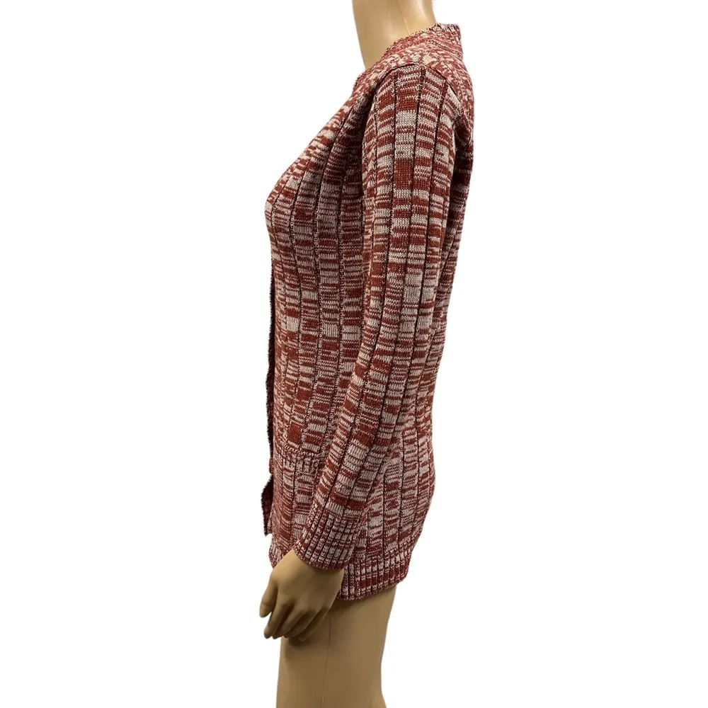 Vintage 70s Woolco Stroller Space Dye Cardigan Sweater with Pockets Womens S Orange - Image 2