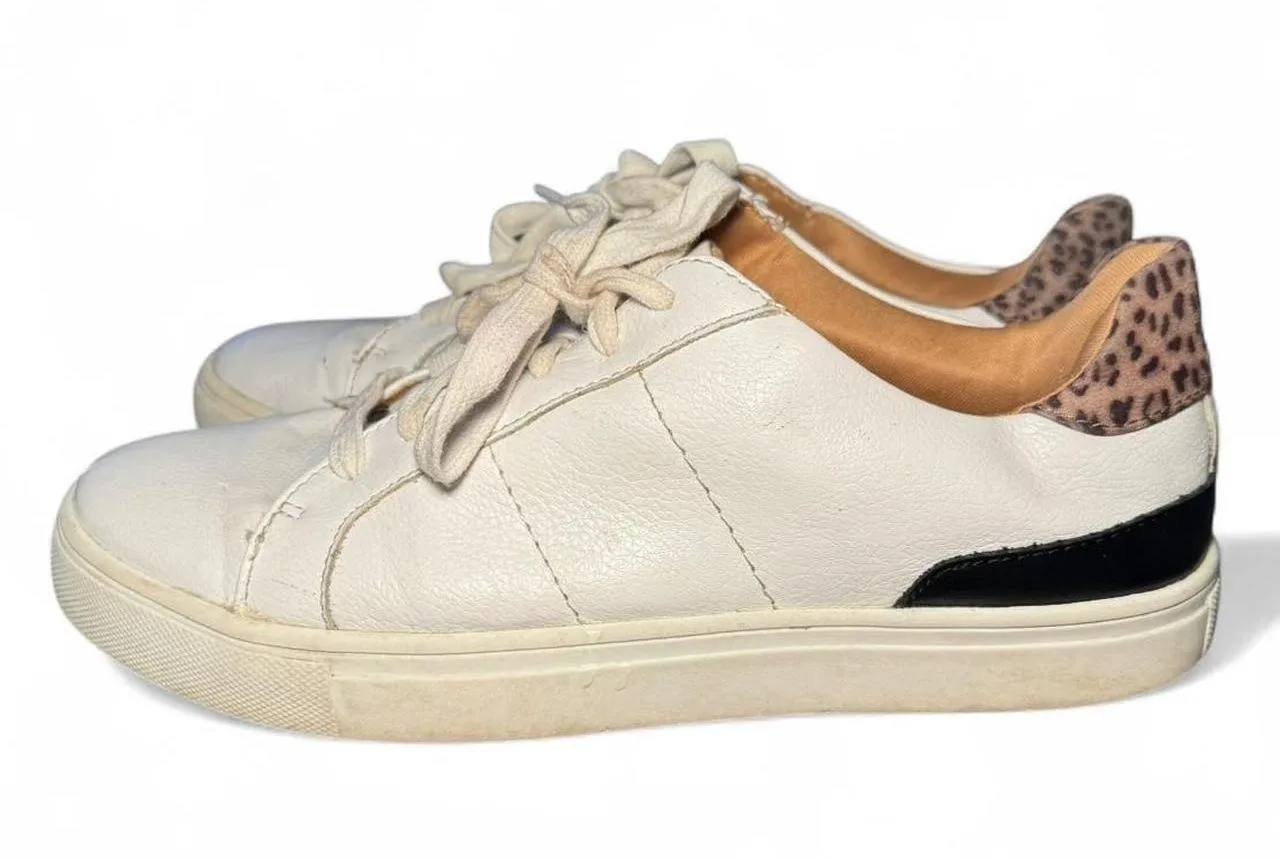 Dolce Vita Women’s Size 7.5 White Leather Sneakers Leopard Print Heel Casual Sho - Image 4